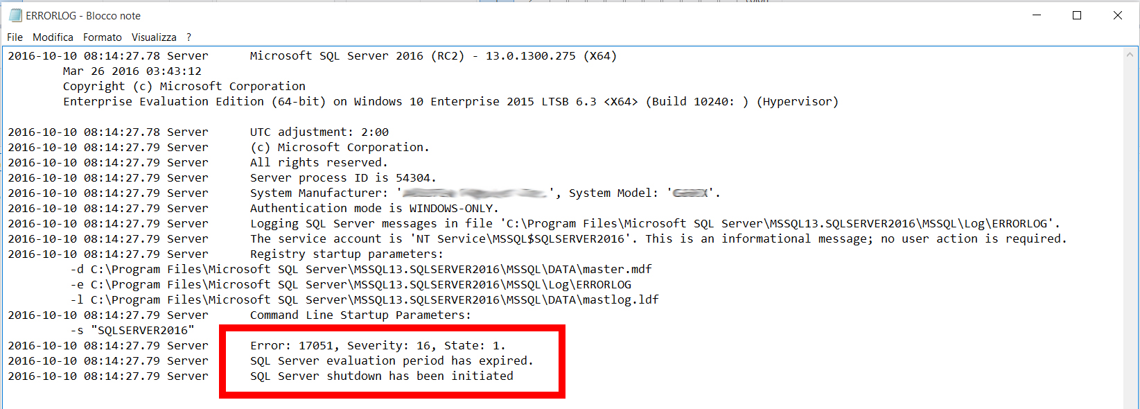 SQLServer 2016 non si avvia 5